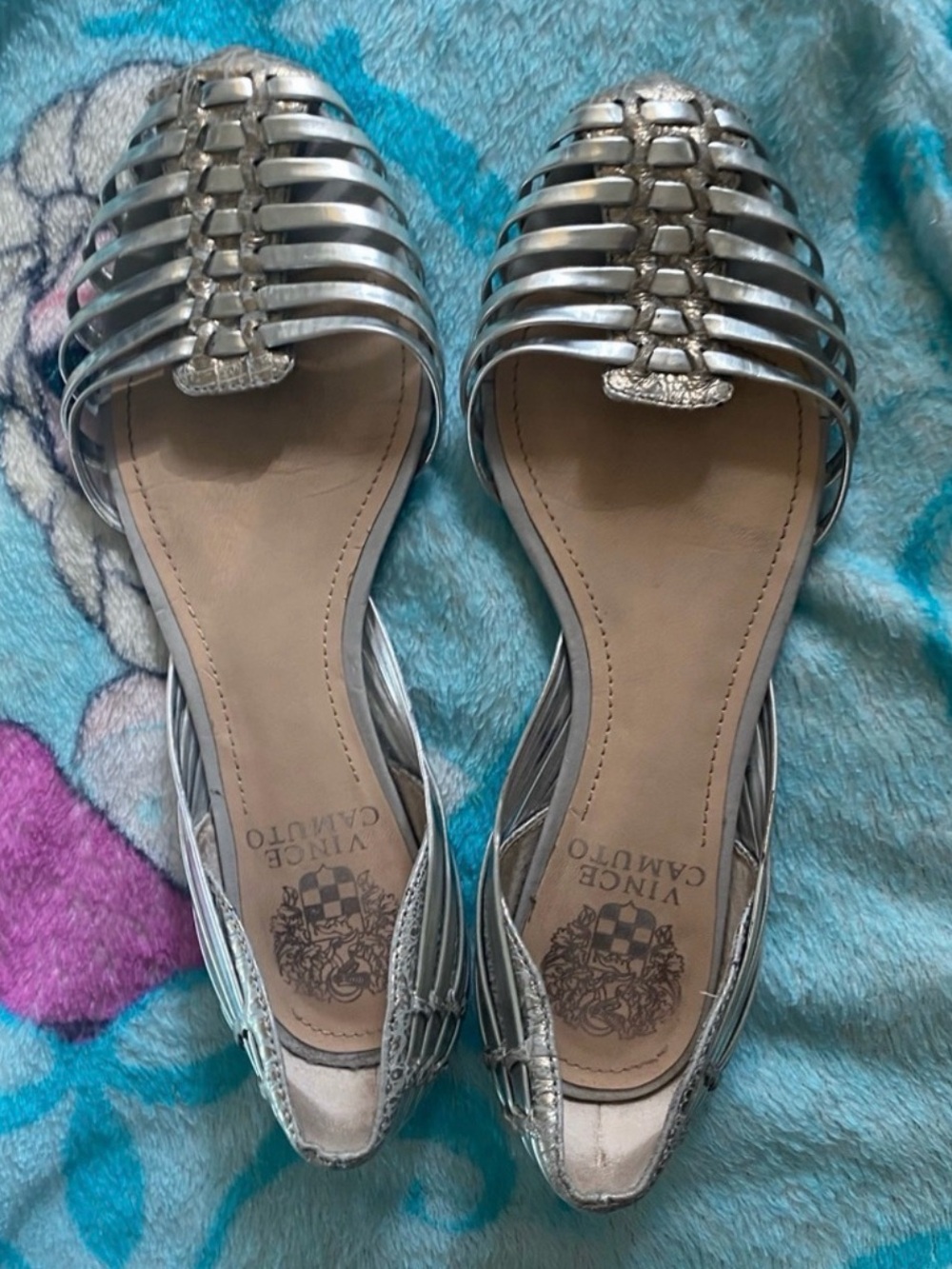 Vince Camuto Metallic Silver Strappy Flats